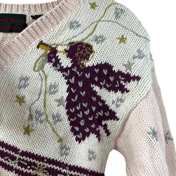 Not So Ugly Christmas Sweater Knitted Pastel Cardigan Santa Sleigh Horse Angel - Picture 6 of 13